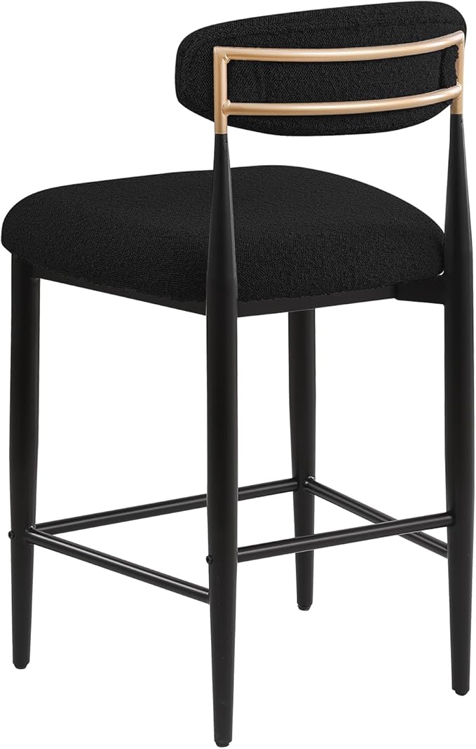 Morden Fort Modern Counter Height Bar Stools Set of 2, Black Upholstered Counter Stools with High Backs, 26" Boucle Island Chairs for Kitchen, Dining Room and Bar