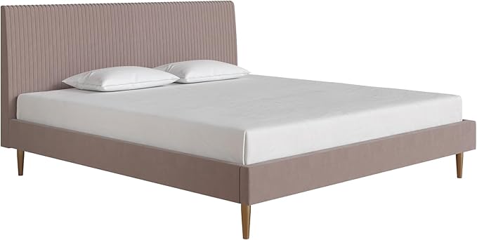 Mr. Kate Daphne Upholstered King Bed Frame with Headboard, Modern Platform Velvet King Bed Frame, Blush Velvet