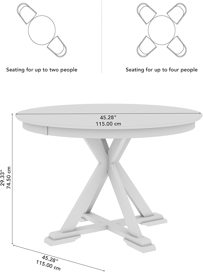 Bush Furniture Round Dining Table, 45 inch Trestle Design, Modern Transitional, West End Collection, Dark Brown and White
