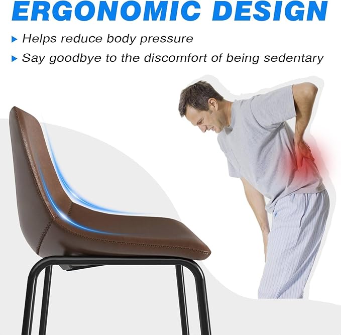 Rfiver Pu Faux Leather Bar Stools Set of 6, Industrial Pub Barstools with Back and Footrest, Modern Armless Bar Height Stool Chairs (Brown, 24" Counter Chair x6)