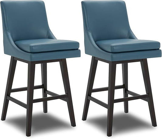 CHITA Bar Height Swivel Barstool with Back Set of 2, FSC Certified Upholstered Bar Stool, 30.7" H Seat Height, PU Leather in Dark Blue