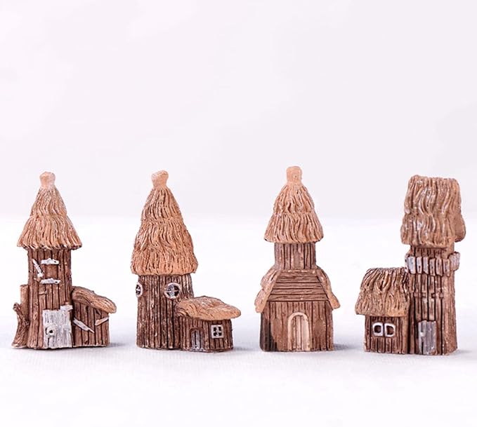 LONCESS Tree House Miniature Fairy Garden Accessories, Mini Vintage House Fairy Garden Decor, House Ornaments Kit Fairy Garden Supplies for DIY, Accessories, Home Micro Landscape Decoration, 4 Pieces