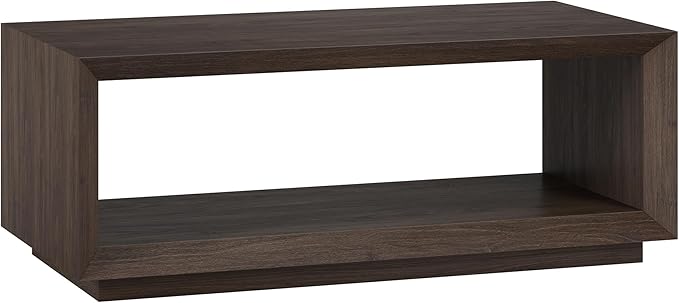Henn&Hart 48" Rectangular Coffee Table with Open Storage Shelf for Living Room, Family Room, or Office, Alder Brown