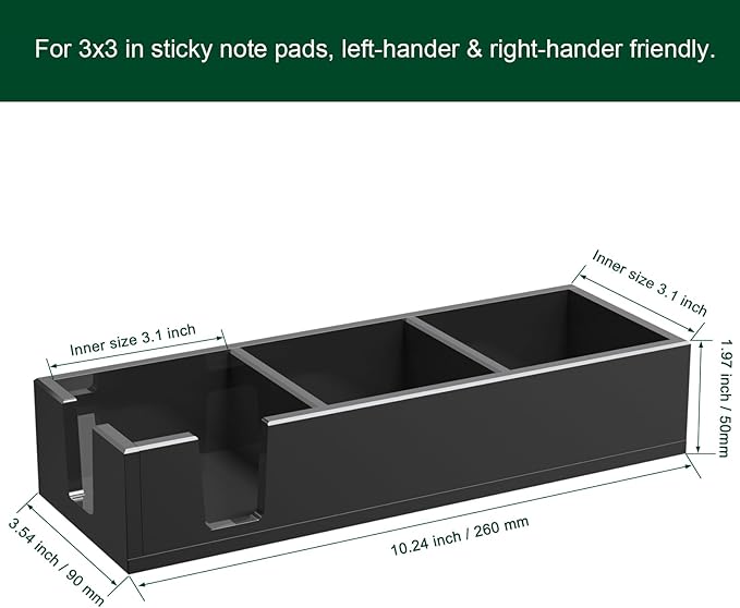Acrylic Sticky Note Holder, Self-Stick Note Pad Holder W/O Pads - Note Dispenser Memo Pad Holder Desk Organizer for School Office Home (3''x3'' 3IN1 Black)