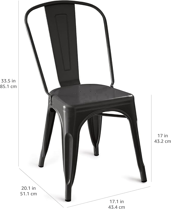 Amazon Basics Metal Dining Chairs, Matte Black, 1 Count (Pack of 4)