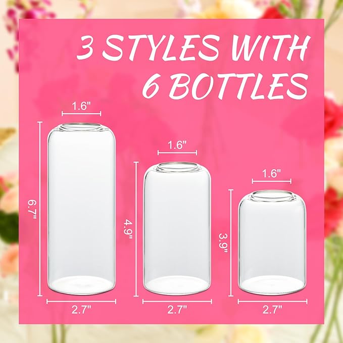 Glass Bud Vases Set of 6, Glass Cylinder Vases for Centerpieces, Bud Vases in Bulk for Wedding Party Dining Table Centerpieces, Living Room Decorative, Home Decor