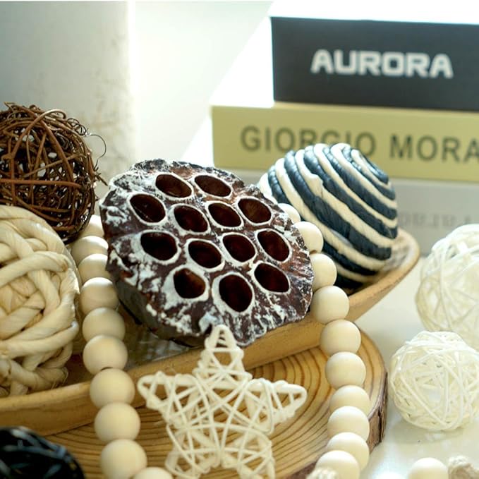 Qingbei Rina Black Decorative Balls for Bowls,Assorted Vase Filler for Centerpieces,Wicker Rattan Balls Decorative Orbs Woven Spheres, Bowl Fillers for Home Decor Wedding