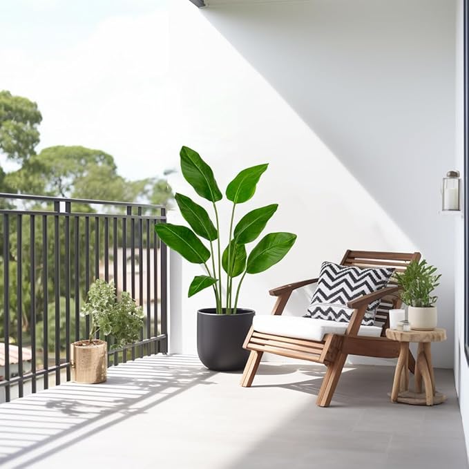 Hollyone Large Bird of Paradise Artificial Plant in Pot 4FT Tall Fake Bird of Paradise Plant Faux Tropical Palm Tree Faux Plantain Banana Leaf for Indoor Outdoor Home Office Garden Decoration 8 Leaves