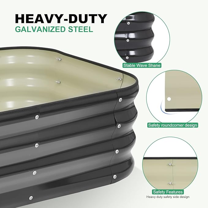 1MORE Raised Garden Bed -4X2X1 Galvanized Planter Box for Outdoor Gardening,3 in 1 Modular Raised Bed Kit with Protective Tape, Gloves for Herb, Flower，Ideal for Vegetables and Plants.Grey-1Pcak