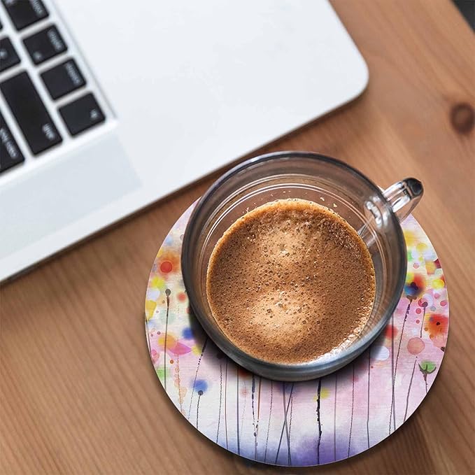 Watercolor Floral Coasters for Drinks Office Coffee Table Spring Flowers Soft Color Purple Pink Poppy Bloom Living Room Decor Set of 2 for Cold Drinks Wine Mugs and Cups 4 Inch