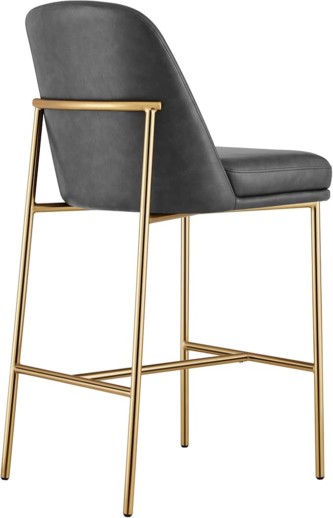 CHITA Counter Height Bar Stools Set of 2, FSC Certified Metal Barstools for Kitchen Island, 27" H Seat Height, Faux Leather, Grey