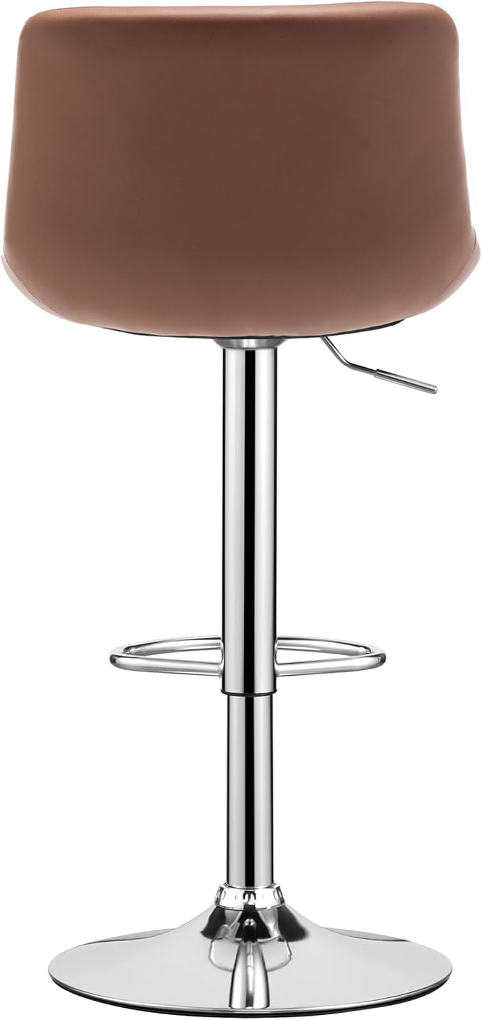 MINCETA Bar Stools,Modern Upholstered Swivel Stool with Back for Bar and Counter Height, Adjustable Height 24" to 34",Set of 3,PU in Brown