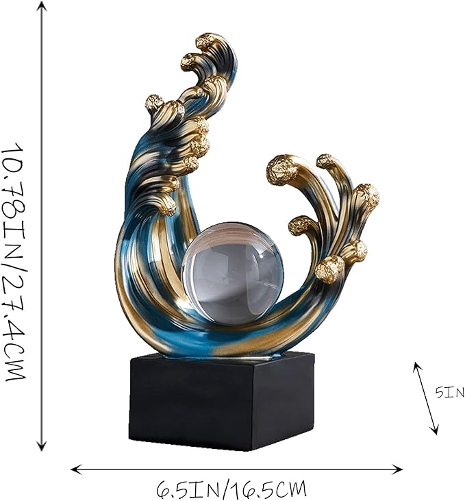 Modern Abstract Decorative Wave Statue, Blue Abstract Art Home Decor,Crystal Ball Art Wave Resin Sculpture, Office Desk Stand, Dining Table Center Decorative Aesthetics(A,Blue)