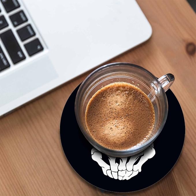 Hand Posing Anti Slip Coasters Human Skeleton Bone Isolated Cool Symbol Cups Place Mats for Table Home Decor 4 Inches Living Room Kitchen Coffee Table,2 Pcs