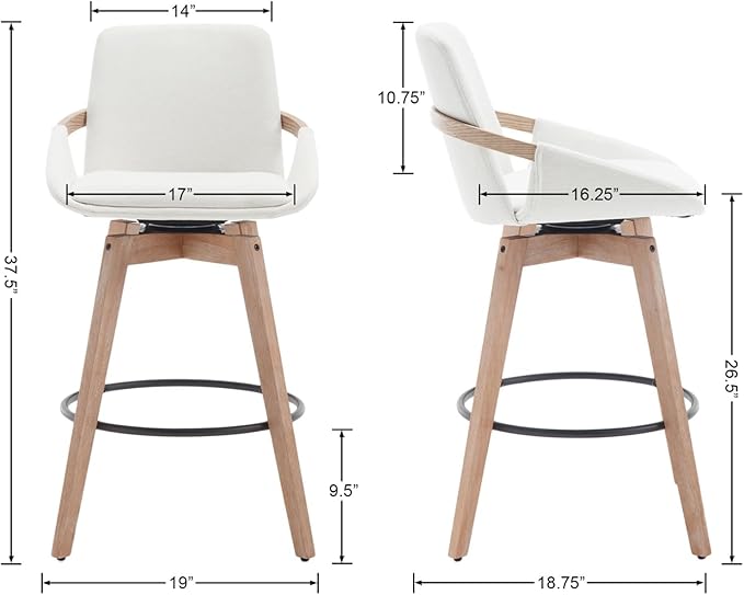 EALSON Swivel Counter Height Bar Stools Set of 4 Mid Century Modern Natural Wood Barstools with Back and Arms Comfortable Upholstered Counter Stools Linen Bar Chairs for Kitchen Island, Beige