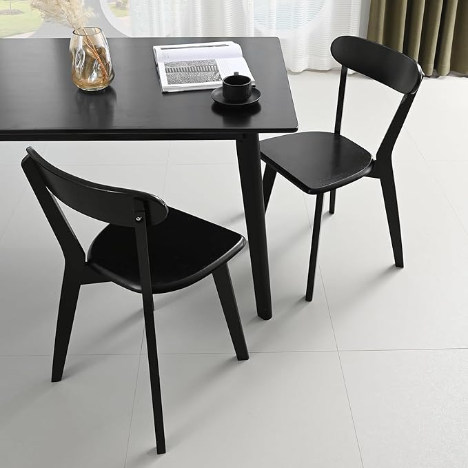 DELAVIN Soild Wood Dining Chairs Set of 2, Oak Wood Kitchen Chairs, Mid Century Modern Dining Room Chairs, Black
