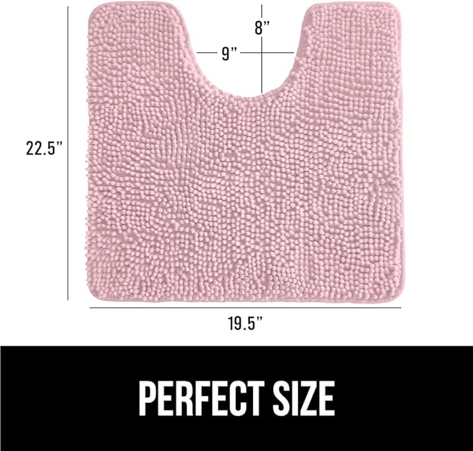 GORILLA GRIP Plush Absorbent Shaggy Chenille Bath Rug Mat for Oval Toilet Base with Rubber Backing, Machine Washable Rugs, Soft Microfiber Contour Mats for Toilets, Bathroom Decor, Lt Pink