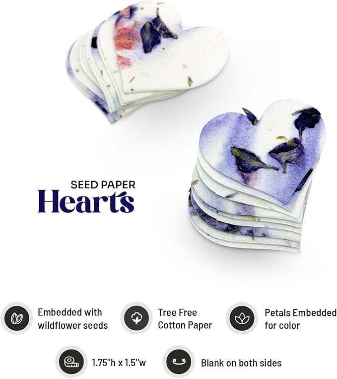 50 pcs Small Seed Paper – Purple Plantable Wildflower Hearts for Bridal Shower, Wedding Gift, Birthday, Mother's Day & Other Milestone Celebrations