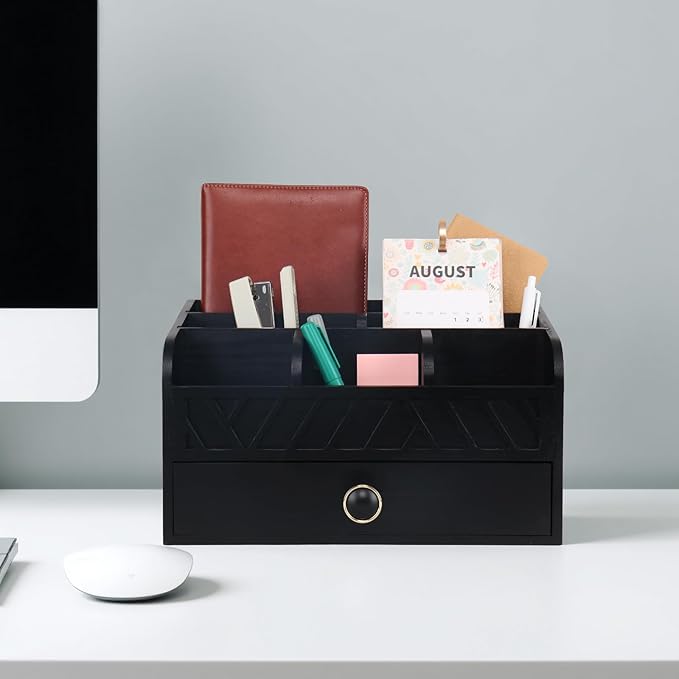 Desk Organizer with Drawer Mail Organizer Countertop Wood Desk Drawer Tabletop Storage Organization Pen Holder Letter Sorter Makeup Organizer for Home Office School