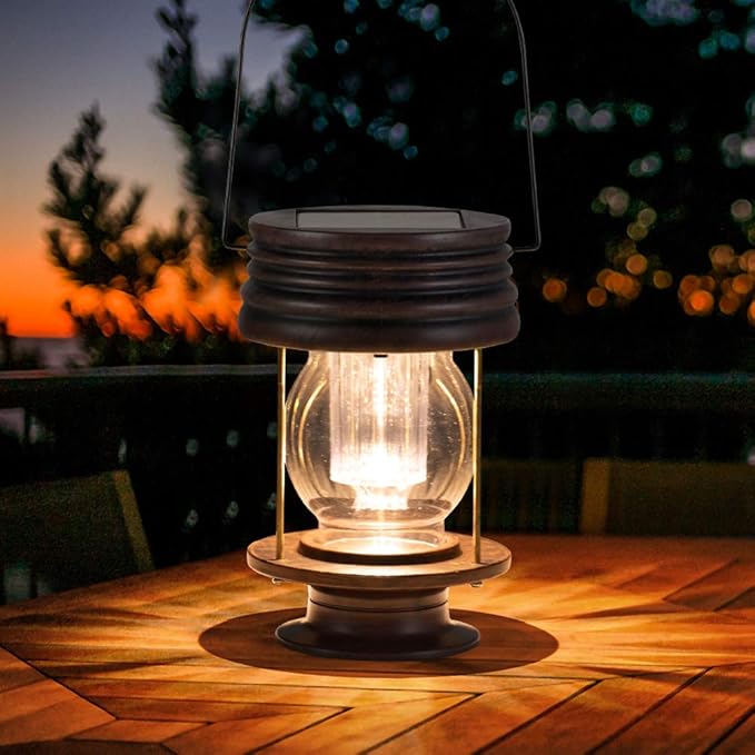 Hanging Solar Lights Outdoor - 8.3” Solar Powered Waterproof Retro Christmas Lanterns, Bright Landscape Lanterns Lamp, 30 Lumen, 1 Pack, Great Decor for Patio, Yard, Garden and Table (Warm White)