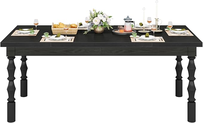 Tribesigns 62” Wood Dining Table for 4-6 People, Farmhouse Large Rectangle Kitchen Table, Modern Dinner Table Kitchen & Dining Room Furniture with Carved Turned Legs