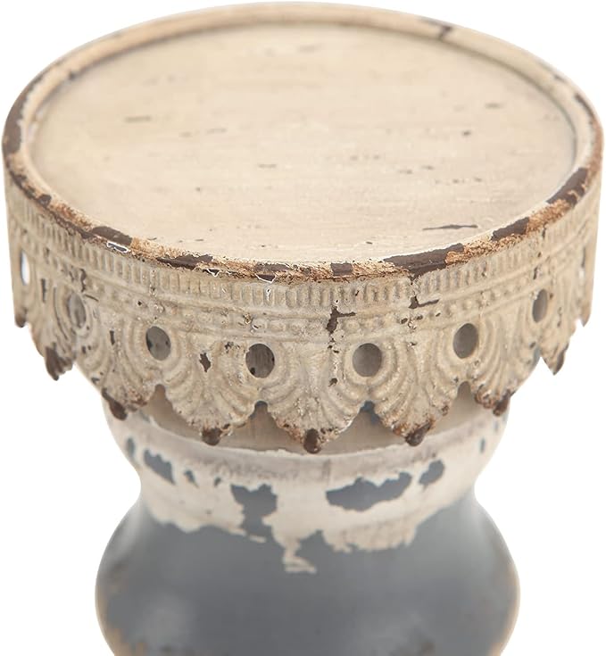 NIKKY HOME Farmhouse Pillar Candle Holder Set of 2 - Rustic Wood Decorative Candlesticks Pedestal, Centerpieces Decor for Fireplace Mantle Coffee Bar Dining Table, Distressed Grey