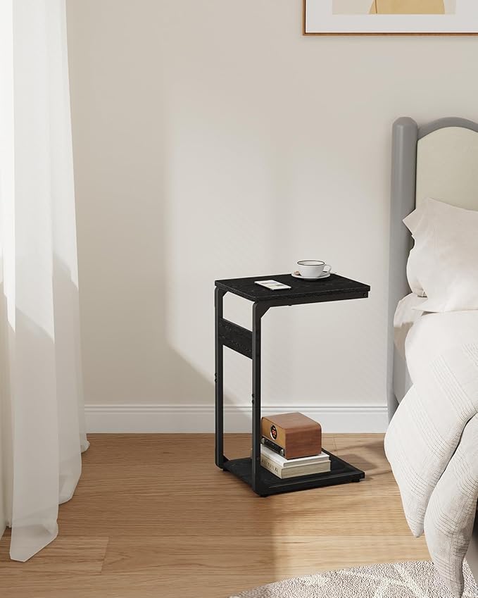Narrow C-Shaped End Tables, TV Trays Set of 2, Small Side Table for Couch, Sofa Table for Living Room, Bedroom, Bedside ET-YB-BK2