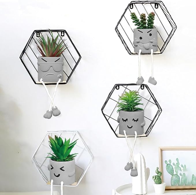 MAKHOT Artificial Succulents Potted Plant Set, Faux Succulents Office Decorations for Work Desk, Fake Plant Wall Shelf Decor for Gift, Bathroom Small Plants Decoration, Mini Plants Window Sill Decor