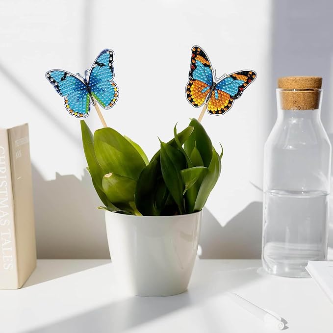 Yanfairy 8 Pcs Butterfly Diamond Painting Kits, Diamond Art Kits for Garden Decor, Butterfly Stakes Diamond Art Kits for Adults, Crafts for Adults