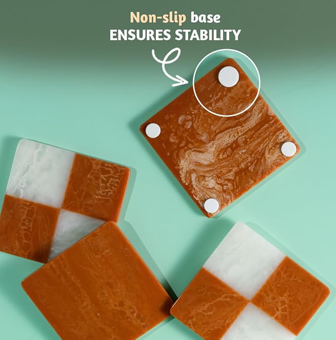 Folkulture Coasters Set of 4 | (4") Fall Coaster for Coffee Table | Handmade Coasters for Drinks | Cute Cup Coaster Waterproof for Bar Decor or Living Room Decor | Fall-Decor or Fall Table Decor