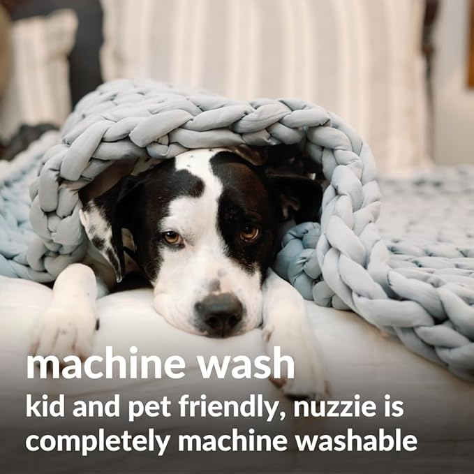 Nuzzie Chunky Knit Weighted Blanket - Breathable, Cooling, Hand Made Knit Throw Blanket for Sleep for Relaxation - Machine Washable, Stylish Design(Light Grey, Throw | 12lbs | 44"x60")