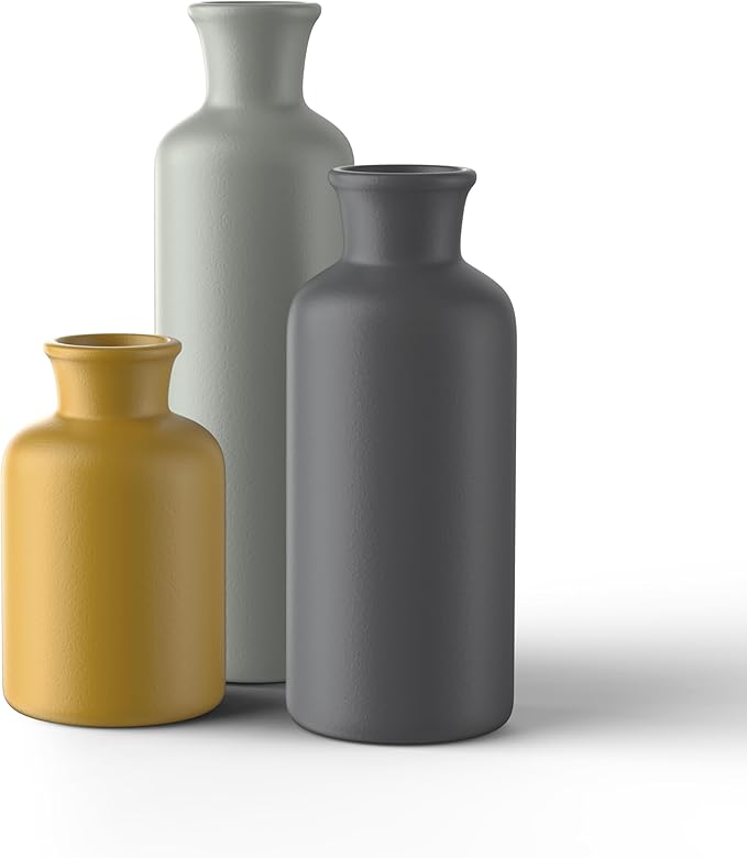 3PCS Ceramic Vase Set for Pampas Grass, Modern Boho Home Decor, Matte Handmade Vases Multi-Color for Farmhouse Living Room Shelf, Mantel, Centerpieces, Kitchen, Coffee Table Decoration