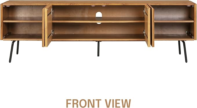 NTC Veil TV Stand with 4 Doors for TVs up to 75’’, Media Console with Vertical Groove Design and Metal Legs, Modern Entertainment Center for Living Room and Bedroom, Effortless Assembly, Teak Look