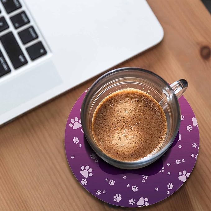Big Dog Paw Coasters for Drinks 2 Pack Little Animal Puppy Cat Kitten Paws Print Design Gradient Purple Tabletop Protection Kitchen and Coffee Table Décor & Accessories,Set of 2