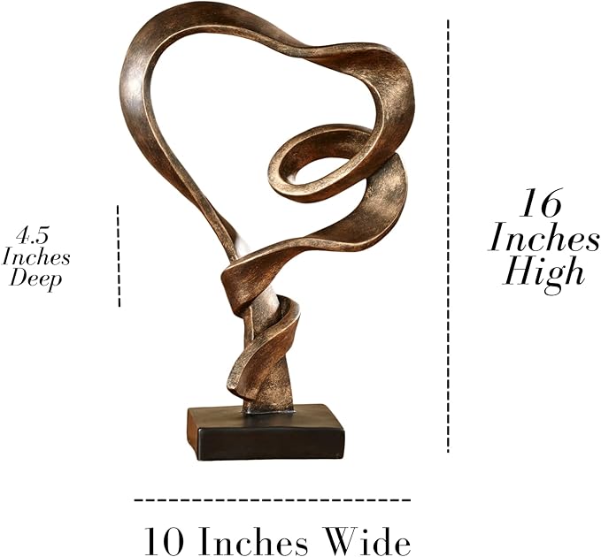 Touch of Class Lifes Journey Table Sculpture - Antique Gold - Love Statue Decor - Modern Decorative Sculptures for Desk, Bedside - Resin Abstract Heart Design - Ribbon-Like Representation