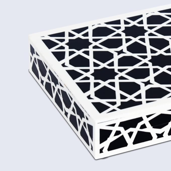 Handicrafts Home Handmade Zellij Collection Decorative Jewelry Box Organizer – Keepsakes, Trinkets, and Home Decor – Antique Coffee Table Storage, Wedding Memory Box, Farmhouse Style Decor, 8x6x1.5