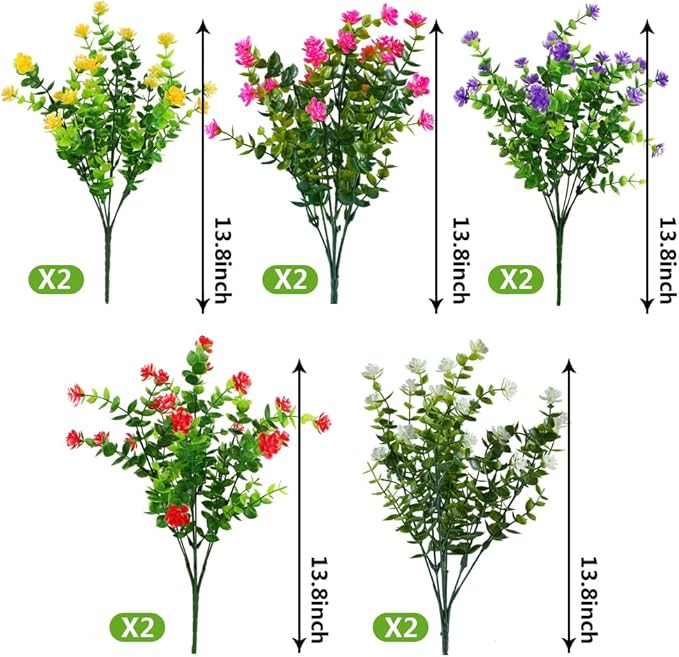 10PCS Artificial Eucalyptus Plants,Fake Boxwood Shrubs UV Resistant No Fade Faux Plastic Greenery for Wedding Bridal Bouquet Indoor Outdoor Home Garden Kitchen Office Table Vase(Mix Color)