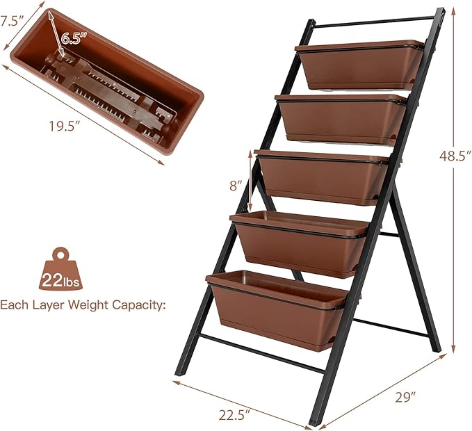 Safstar 5-Tier Vertical Raised Garden Bed, Freestanding Garden Planter with 5 Container Boxes, Elevated Planter for Vegetables, Fruits, Flowers, Herbs, Good for Indoor & Outdoor Use (Brown, 2)