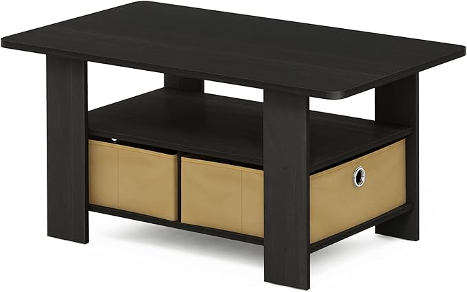 Furinno Coffee Table with Bins, Espresso/Brown