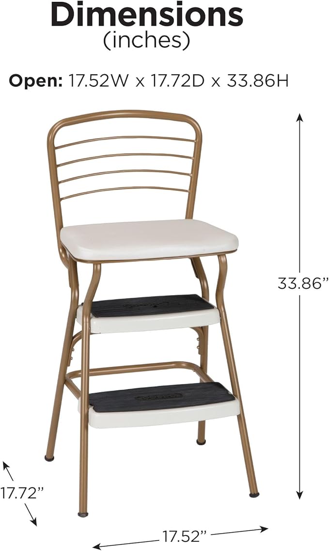 COSCO Stylaire Retro Chair + Step Stool with Flip-Up Seat , Gold & Cream