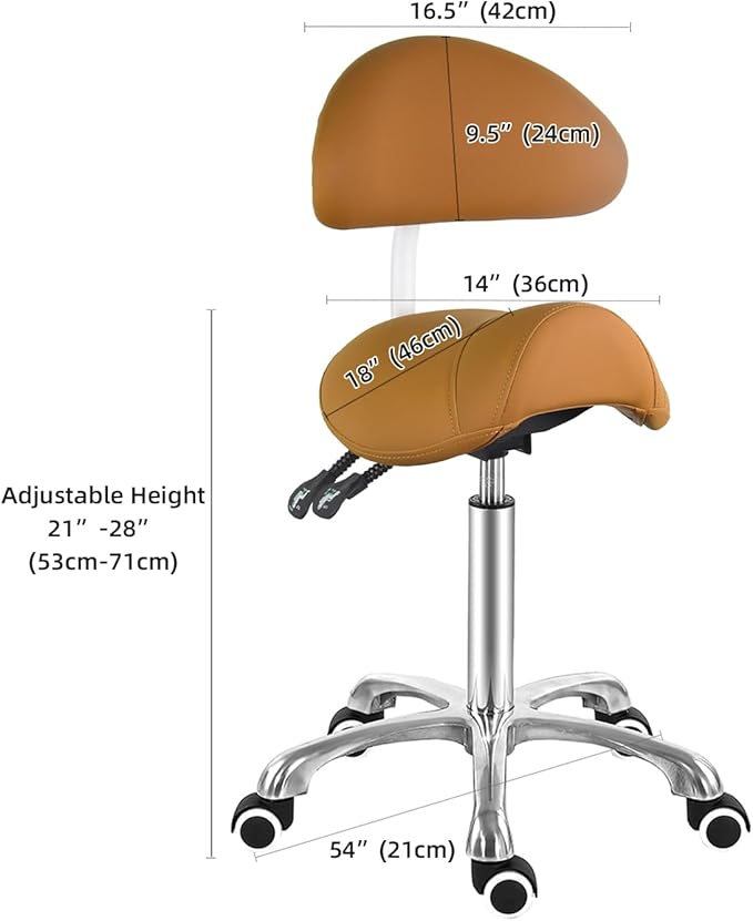 Antlu Saddle Stool Chair with Back Support, Ergonomic Esthetician Stool Chair for Salon Tattoo Spa Medical Dentist Clinic (with Backrest, Camel)