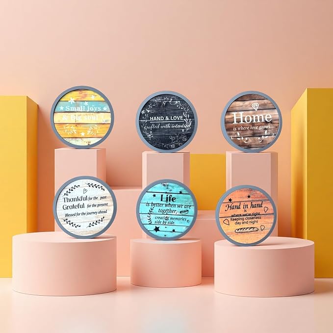 Absorbent Coasters for Drinks with Holder, Set of 6 Farmhouse Coasters, Silicone Coaster with Soft Felt Insert, Round, Housewarming Gifts