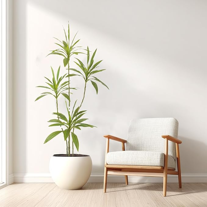 Artificial Cordyline Plant, Indoor Potted Plant, 5 Stems with Black Planter, Suitable for Large Indoor Living Room Decorations, Potted Plants, and Window Display Scenes (Green-5.3ft)