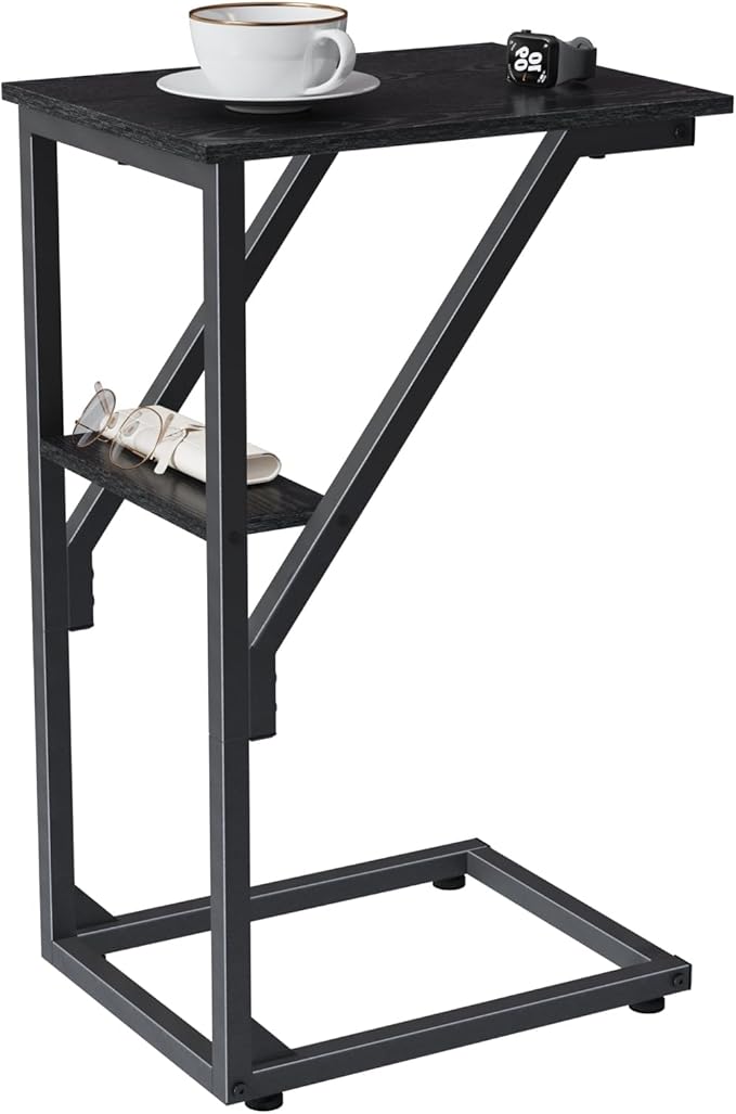 C-Shaped End Table, Small Couch Side Table, Sofa TV Tray Table for Living Room, Bedroom, Bedside ET-D-BK1