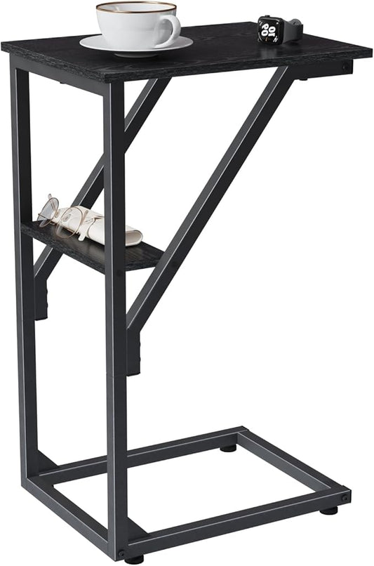 C-Shaped End Table, Small Couch Side Table, Sofa TV Tray Table for Living Room, Bedroom, Bedside ET-D-BK1