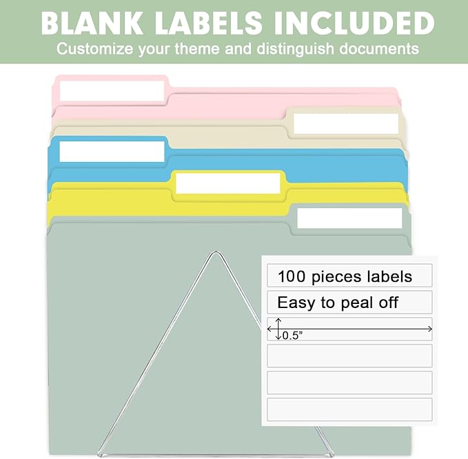 File Folder, RAZCC 100 Pack Colored File Folders, 1/3 Cut Tab File Folder Letter Size, Filing Folders with Tabs for Office School Business Use, Assorted 10 Colors