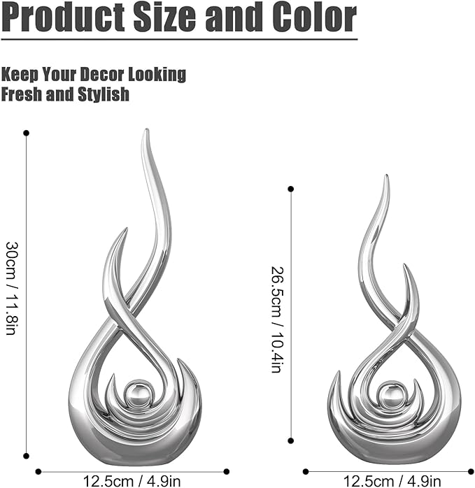 XMGZQ Modern Abstract Art Home Decor Accent,Contemporary Statues Coffee Table Decor for Living Room,Table Centerpieces for Dining Room,Ceramic Sculptures Knick Knacks for TV Stand Show Piece (Silver)