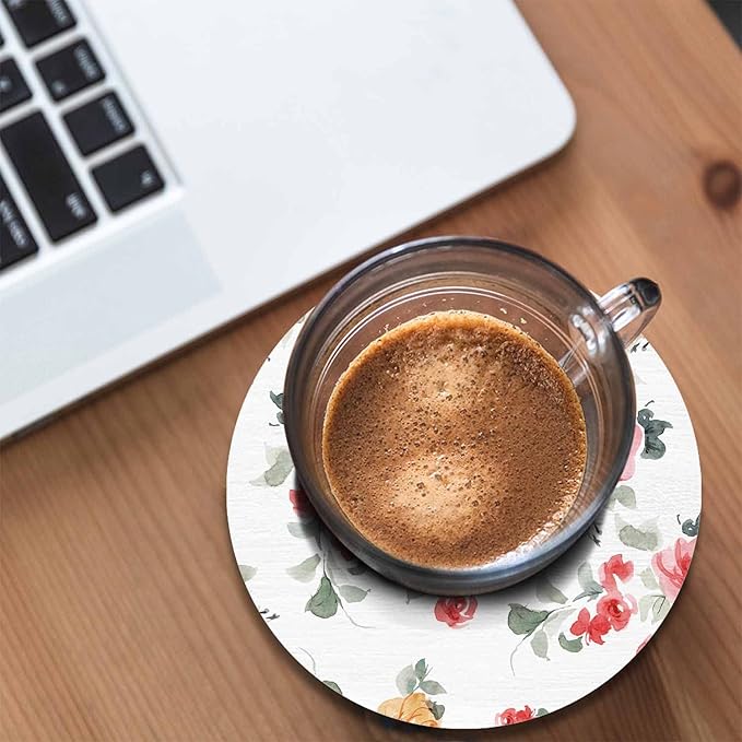 Pastel Roses Watercolor Anti Slip Coasters Beautiful Colorful Blossom Botanical Cups Place Mats for Table Home Decor 4 Inches Living Room Kitchen Coffee Table,2 Pcs