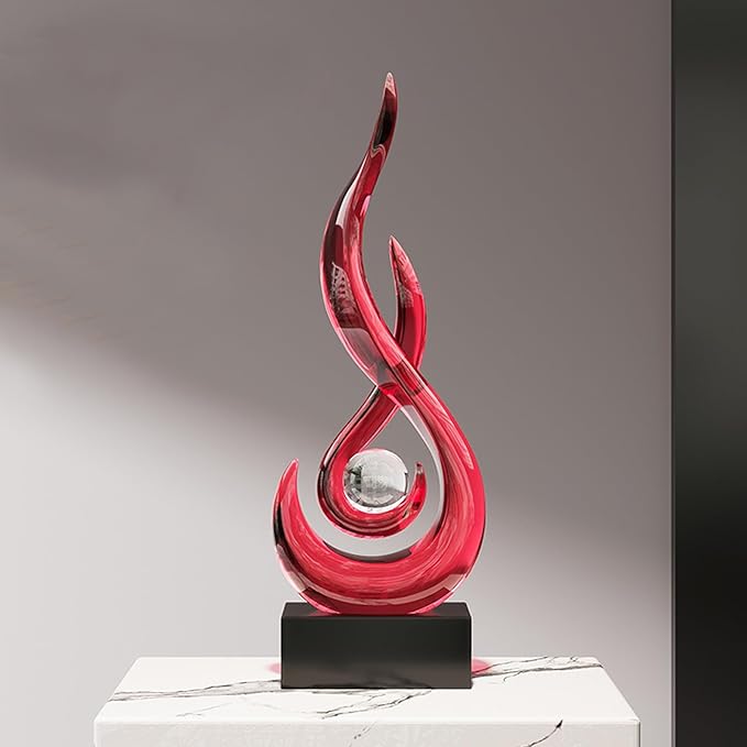 Modern Abstract Art Table Decoration - Ceramic Statue Modern White Ornaments for Living Room Great Gift Idea Home Décor 5 * 2.5 * 10.5 inch Gift Box Included (Red)