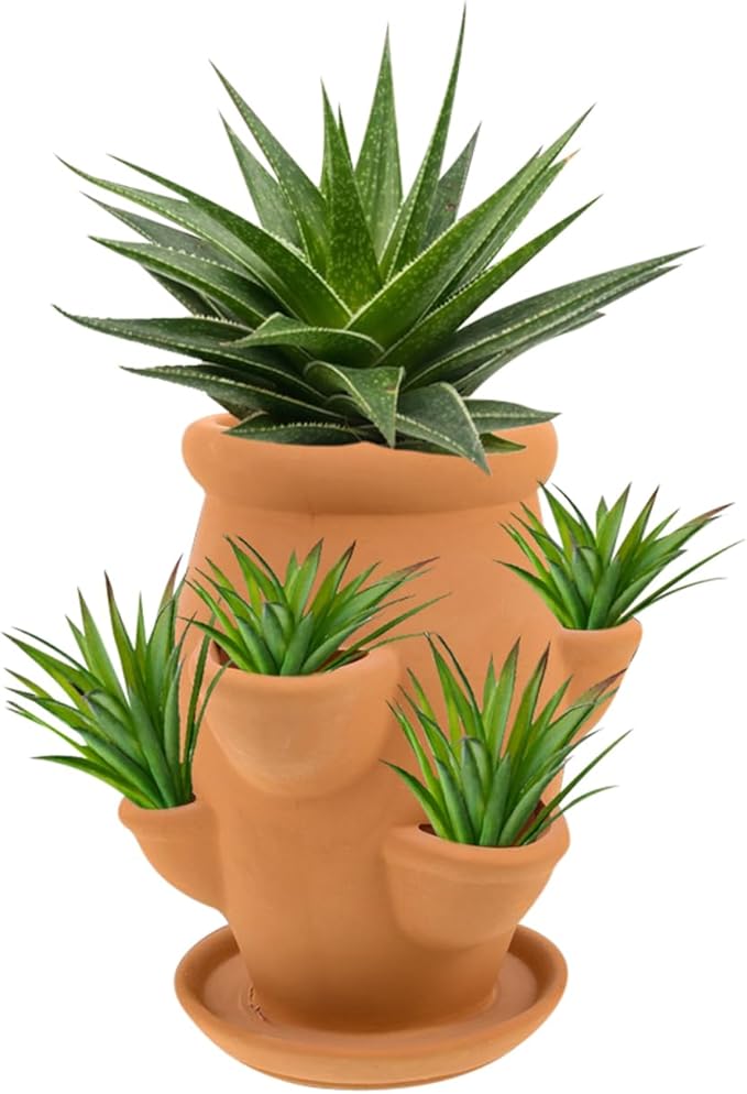 VICASKY Strawberry Planter Pot Tower Planters Outdoor Plants Terracotta Hen Chicks Pots Shaped Green Stalk Plant Stoneware Embossed Succulents Orchids Decorative Vertical Gardening Balconies
